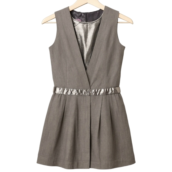 VALMAX ITALY Drop Waist Party Dress Silver Trim Crinkle Cotton Girls' 12Y Formal - Picture 1 of 15